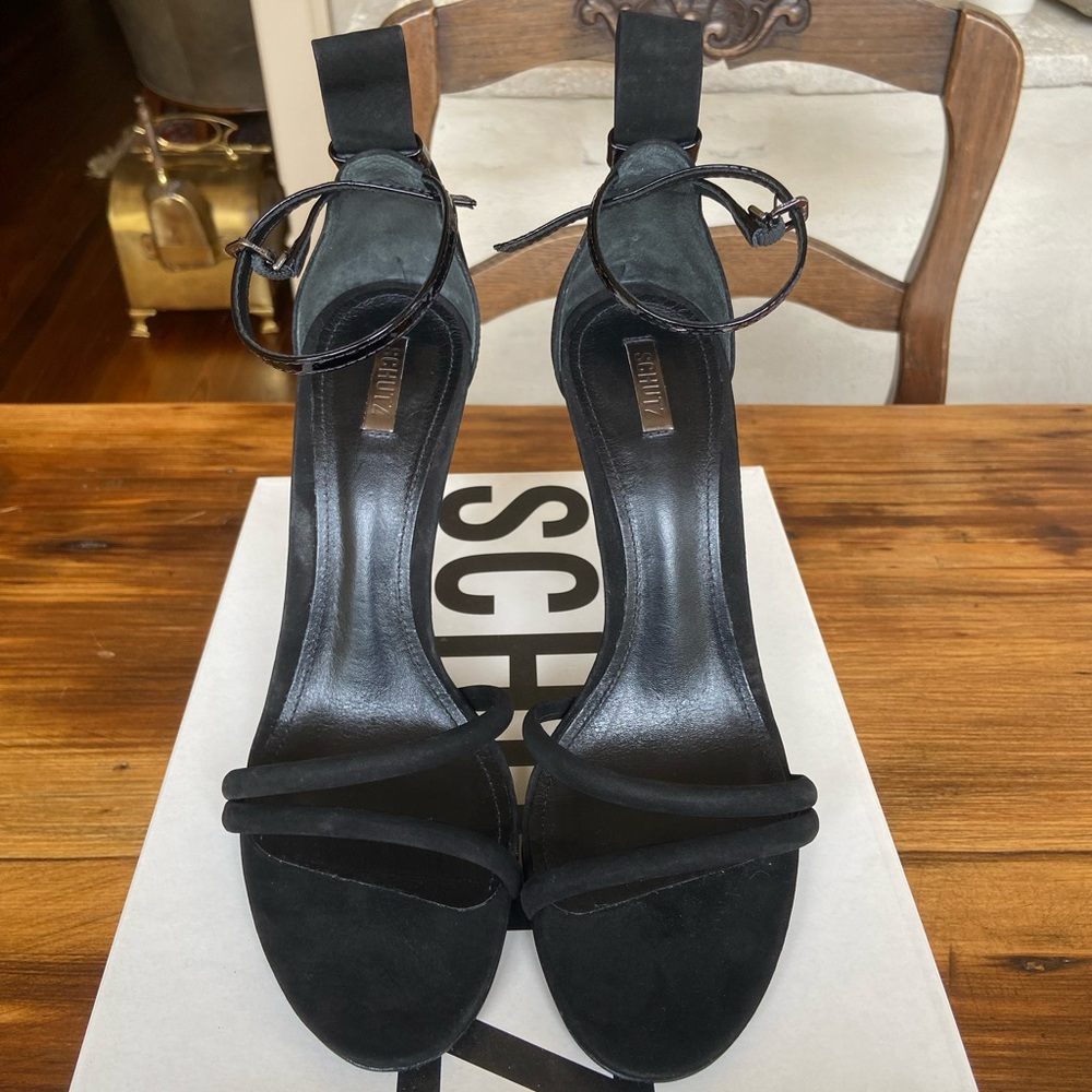Schutz Black Nelly Heeled Sandal 9.5